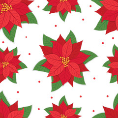 Wall Mural - Poinsettia flowers and pine leaf isolated icon for Christmas or New Year greeting card design. vector illustration