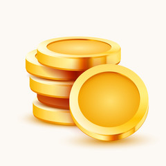 Stack of golden coins isolated on white background.