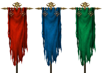 set of three ancient medieval banners isolated on white background
