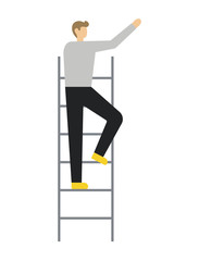 Wall Mural - Business man standing on the ladder