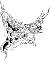 Wall Mural - Hand drawn Silhouette dragon.Chinese dragon tattoo.Black and white Traditional Japanese dragon.