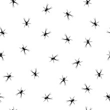 Seamless Pattern Spider Black Silhouette On White Background, Vector Eps 10