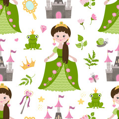 Wall Mural - Seamless patern with beautiful princess, castle, and accessories