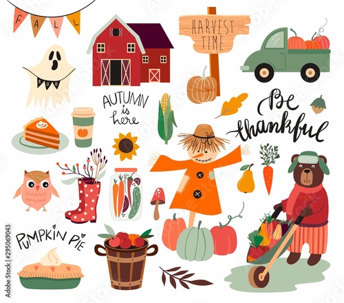 Fotomural Thanksgiving day elements collection with autumnal theme, seasonal elements