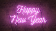 © Duncan - Happy New Year bright purple pink neon sign on a grunge concrete background
