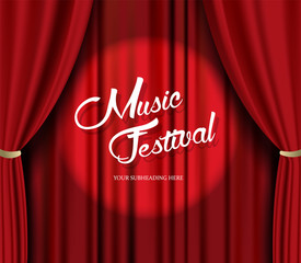 Wall Mural - Abstract vector music festival advertising poster template with theater curtain.