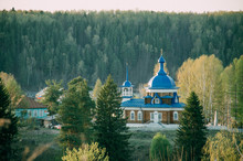 Russian Church With Blue Roof