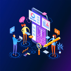 ux/ui design concept for web page, banner, presentation. infographics, hero images. flat isometric v