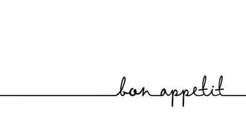 bon appetit - continuous one black line with word. minimalistic drawing of phrase illustration