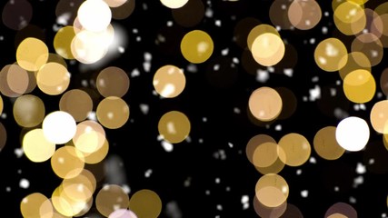 Wall Mural - christmas, holidays and luxury concept - shimmering golden lights and snow falling over dark night background
