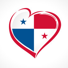 Love Panama, Heart Emblem National Flag Colored. Flag Of Panamanian With Heart Shape For Panama Independence Day Isolated On White Background. Vector Illustration