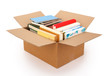 Moving house cardboard box filled with books, isolated on white background. Contains clipping path.