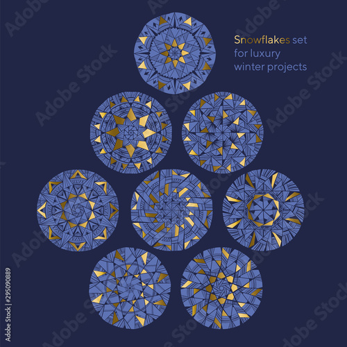 Luxury oriental ornament style snowflakes set.