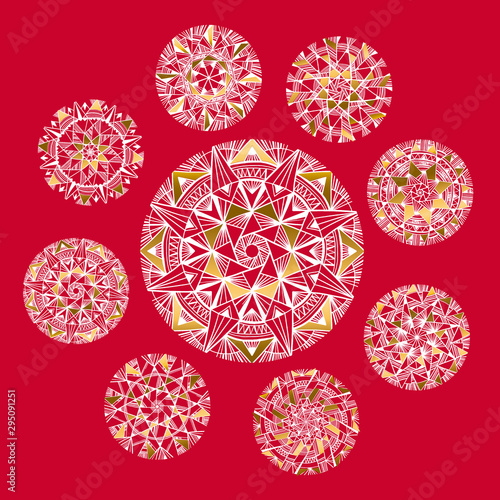 Geometric elegant big snowflakes vector design set