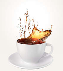 cup of black coffee splash, 3d illustration.