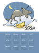 Funny calendar 2020 / Vector illustration to the year of the rat