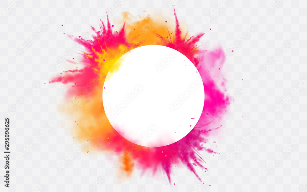 Color splash Holi powder paints round border isolated on transparent background colorful cloud or explosion, decorative vibrant dye for traditional indian festival Realistic 3d vector illustration - obrazy, fototapety, plakaty 
