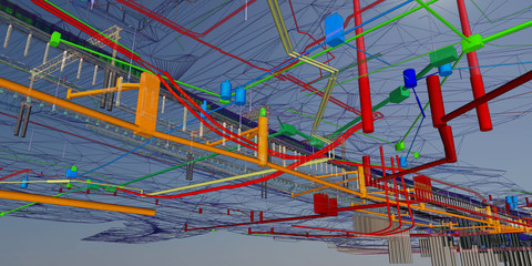 Canvas Print - The BIM model of the infrastructure object of urban utilities wireframe view