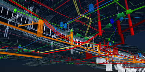 Wall Mural - the bim model of the underground infrastructure object of urban utilities wireframe view