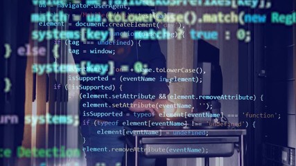 Wall Mural - programming information is turning up along the image of the it worker