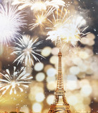 Fototapeta Paryż - romantic New Year destination Eiffel tower with fireworks Paris, France