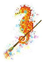 Beautiful Brightly Colored Orange Seahorse On A White Background On A Brush For Painting