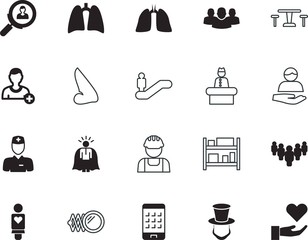  people vector icon set such as: storage, look, create, handle, century, reflection, politician, house, direction, salon, lobby, doctor, client, workmen, passenger, leadership, technician, chair, cell