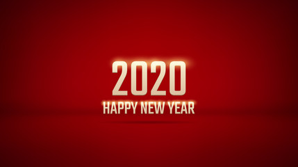 Wall Mural - Golden Happy new year 2020 with shadow on studio luxury red color background