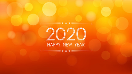 Wall Mural - happy new year 2020 with bokeh and lens flare pattern on summer orange color background