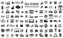 Car Service & Garage 104 Isolated Icons Set On White Background, Repair, Car Detail