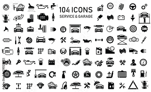 Fotografía Car service & garage 104 isolated icons set on white background, repair, car det