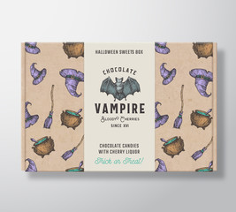 Wall Mural - halloween sweets pattern realistic cardboard box with banner. abstract vector packaging design or la