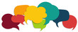 Colored speech bubble. Communication concept. Social network. Colored cloud. Speak - discussion - chat. Symbol talking and communicate. Friendship and dialogue diverse cultures