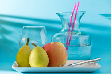 Wall Mural - breakfast with fruits, pears and apple