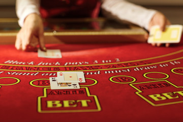 Wall Mural - The croupier in the casino does a shuffle of cards