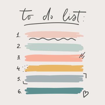 Wall Mural - Multicolored to do list schedule template vector illustration. Different grunge brush strokes. Variety abstract paint stripes and distressed banners. Isolated on pastel tones