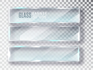 Glass transparent banners set. Vector glass plates with a place for inscriptions isolated on transparent background. Flat glass. Realistic 3D design. Vector transparent object 10 eps