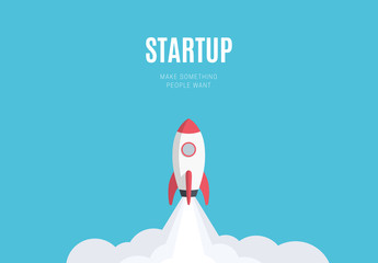 flat design business startup launch concept, rocket icon. vector illustration.