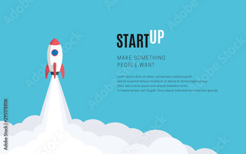 Fotomural Flat design business startup launch concept, rocket icon