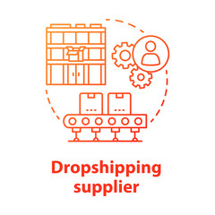 Sticker - Dropshipping supplier red concept icon. Shipping product from warehouse to customer idea thin line illustration. Supply chain management. Goods distribution. Vector isolated outline drawing