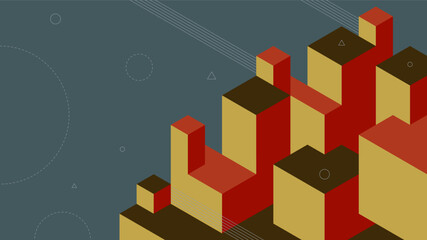 Wall Mural - abstract background with isometric elements of a cube box. with retro or vintage colors. background 