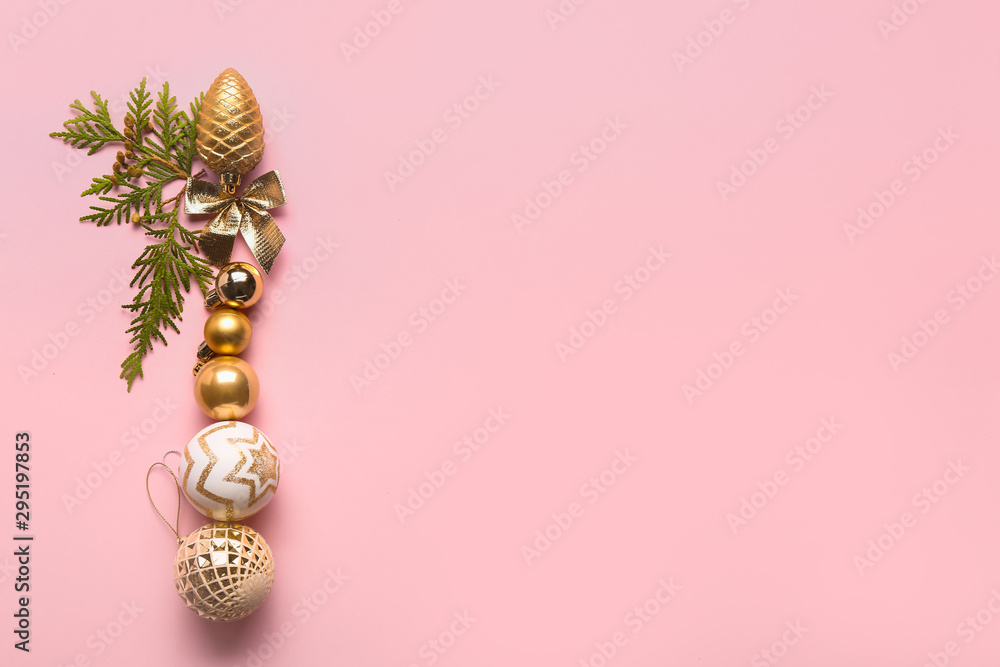 Beautiful Christmas composition on color background