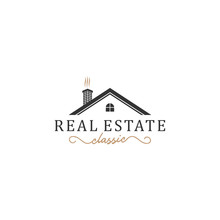 Classic Real Estate Logo With House Elements Along With Old Model Chimney