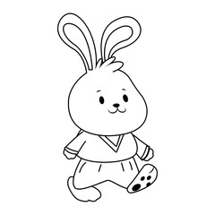 Sticker - Cartoon Rabbit walking icon, flat design