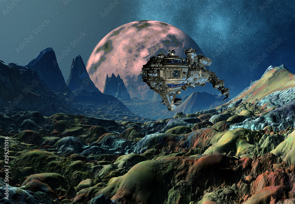3D Rendered Fantasy Alien Landscape - 3D Illustration - obrazy, fototapety, plakaty 