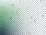 Fototapeta Łazienka - Water rain drops or steam shower isolated on transparent background. Vector pure droplets on window glass surface for your design.