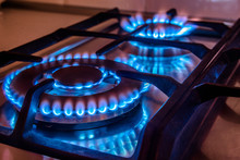 The Gas Burns In The Burner Of A Kitchen Stove 