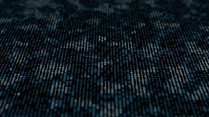 Wall Mural - blue 3d render technology background made of digits and text characters. binary code. loopable seque