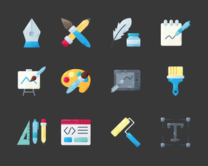 Designer website icons set. For drawing mobile app, creative idea, digital art graphic design