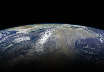 Leinwandbilder - View of planet Earth close up with atmosphere during a sunrise 3D rendering elements of this image furnished by NASA